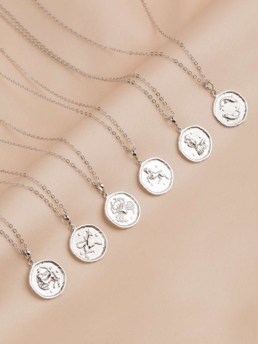 Silver zodiac coin necklace sales